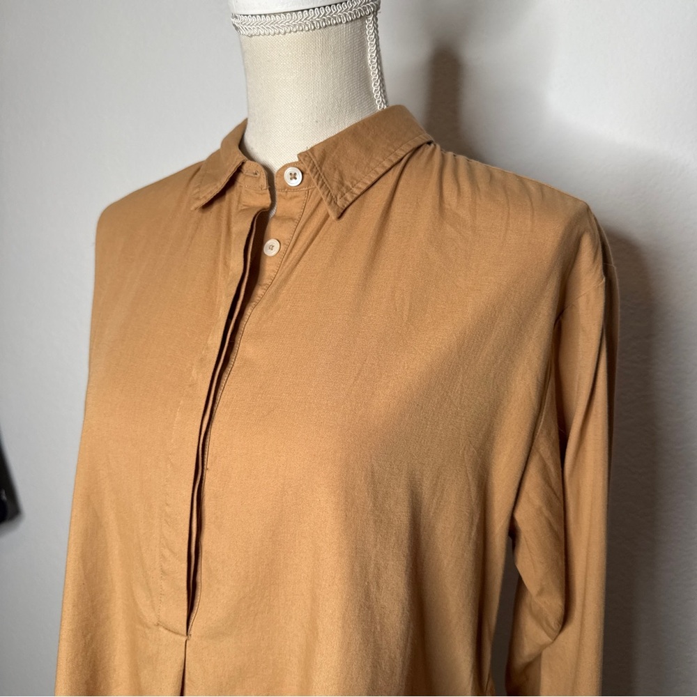 Anthropologie Side Button Tunic Blouse Camel Hidden Placket Cotton Size S - Picture 2 of 10